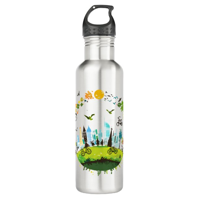 World Car Free Day: City and Nature 710 Ml Water Bottle (Front)