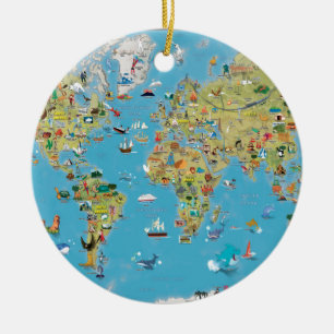 World Cartoon Map Ceramic Tree Decoration