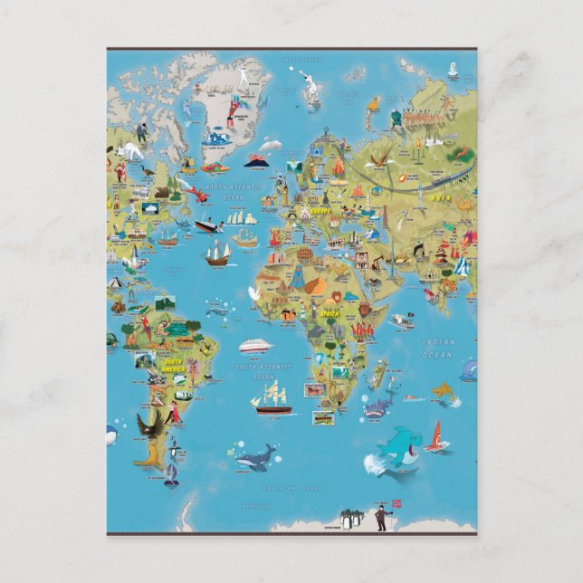 World Cartoon Map Postcard (Front)