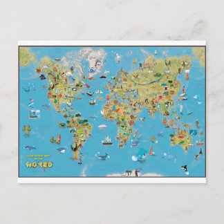 World Cartoon Map Postcard