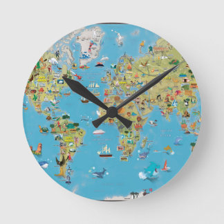 World Cartoon Map Round Clock