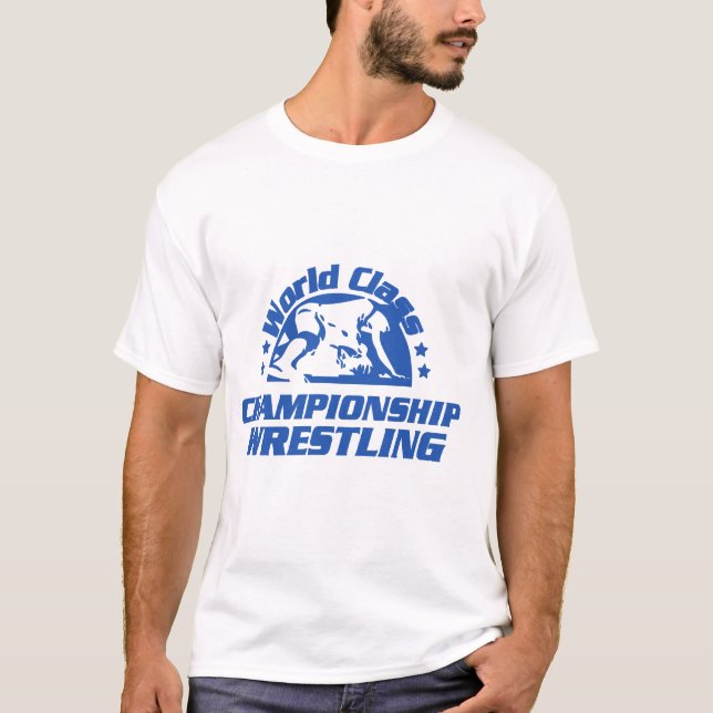 World Class Championship Wrestling (in blue) T-Shirt (Front)