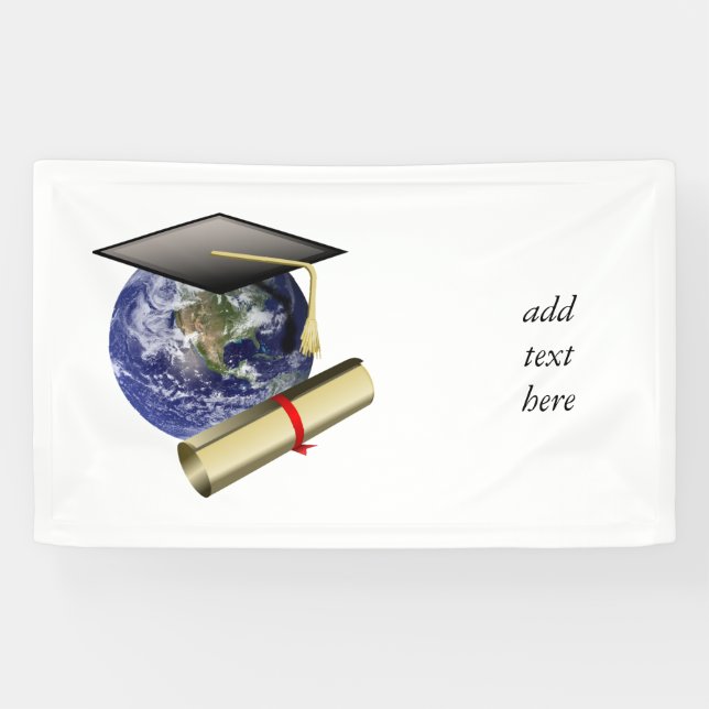 World Class Graduation - Cap and Golden Diploma Banner (Horizontal)