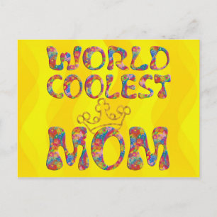 World Coolest Mum yellow waves Postcard