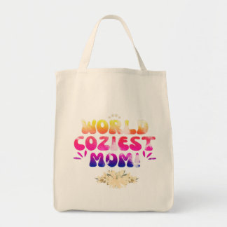 World Cosiest Mum – Colourful Floral Retro Typogra Tote Bag