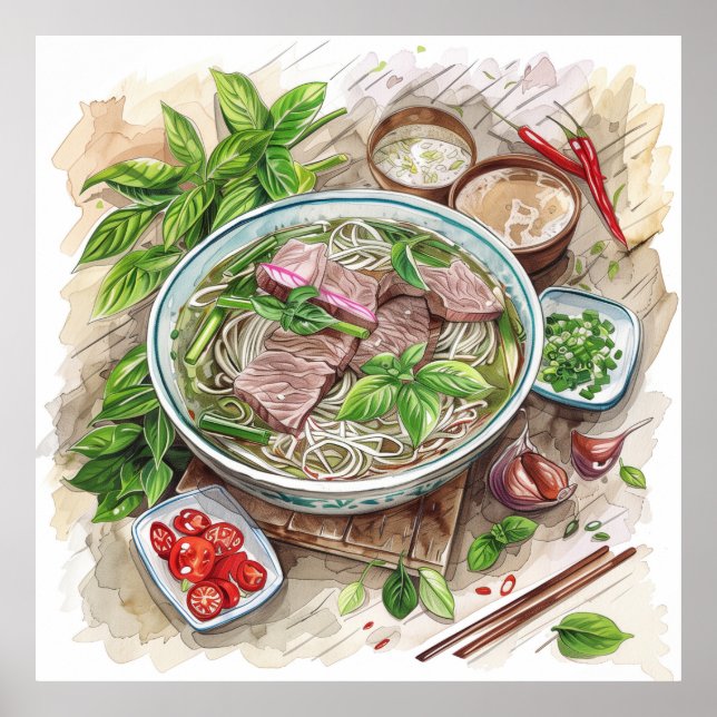World Cuisine Vietnam Pho Dish Art Poster (Front)