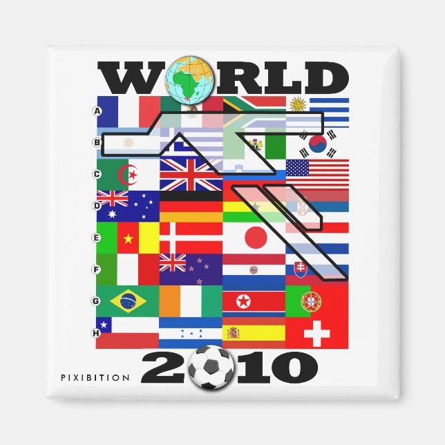 World Cup 2010 Globe Football Square Magnet (Front)