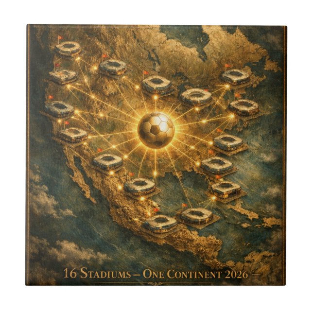 World Cup 2026 Stadium Night Soccer USA MX CA Tile (Front)