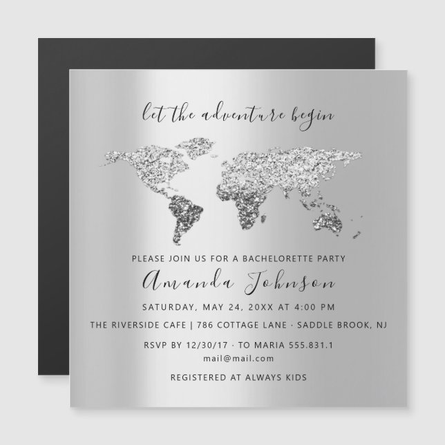 World Destination Map Graduate Bridal Wedding Grey Magnetic Invitation (Front/Back)
