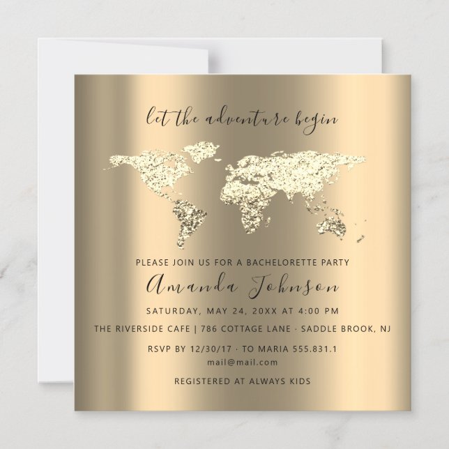 World Destination Map  Graduate Bridal Wedding Magnetic Invitation (Front)