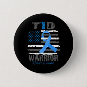 World Diabetes Awareness Blue Ribbon T1D Warrior T 6 Cm Round Badge