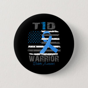 World Diabetes Awareness Blue Ribbon T1d Warrior T 6 Cm Round Badge