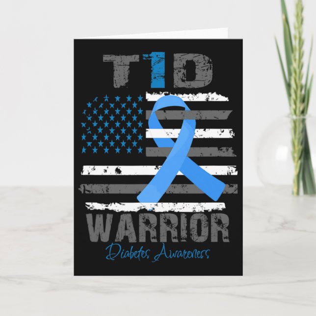 World Diabetes Awareness Blue Ribbon T1d Warrior T Card (Front)