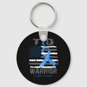 World Diabetes Awareness Blue Ribbon T1D Warrior T Key Ring