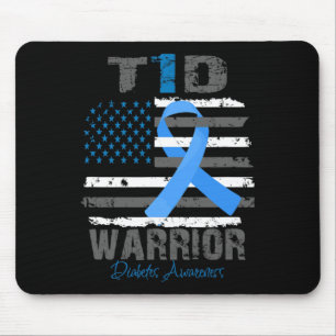World Diabetes Awareness Blue Ribbon T1d Warrior T Mouse Mat