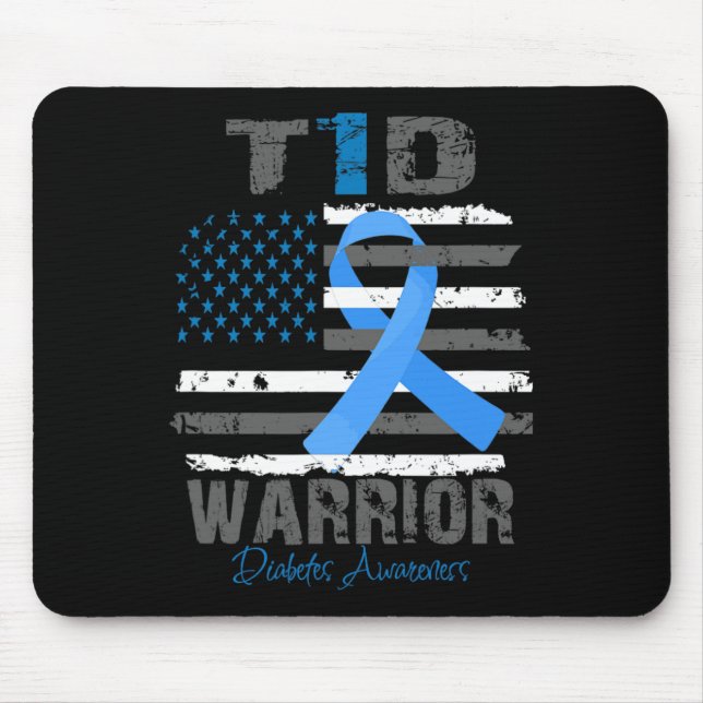 World Diabetes Awareness Blue Ribbon T1d Warrior T Mouse Mat (Front)