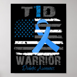 World Diabetes Awareness Blue Ribbon T1d Warrior T Poster