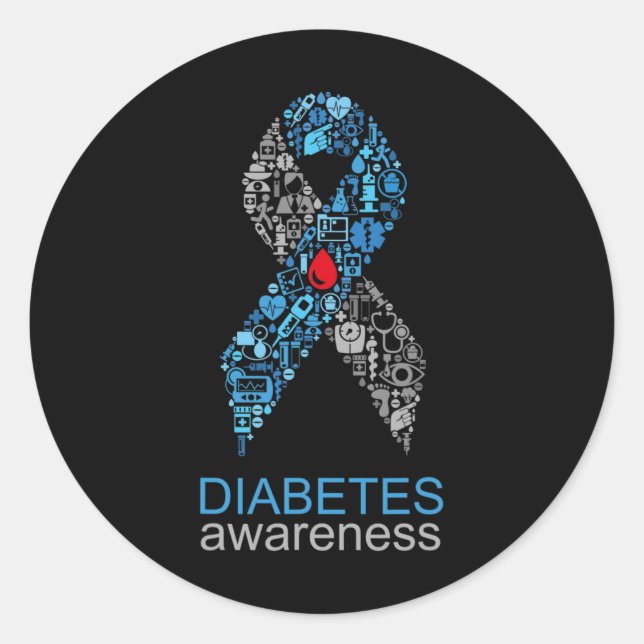 World Diabetes Day Diabetes Awareness Ribbon  Classic Round Sticker (Front)