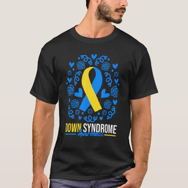 World Down Syndrome Awareness Day Ribbon Hearts T2 T-Shirt (Front)