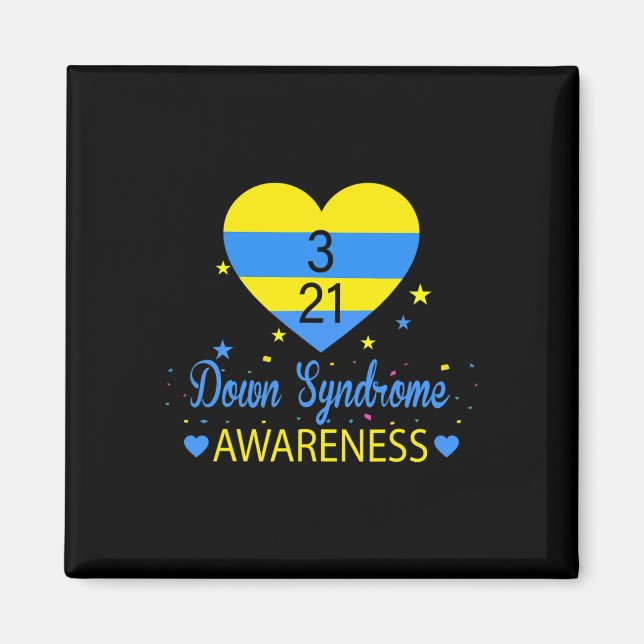 World Down Syndrome Awareness March 21 Yellow Blue Magnet (Front)