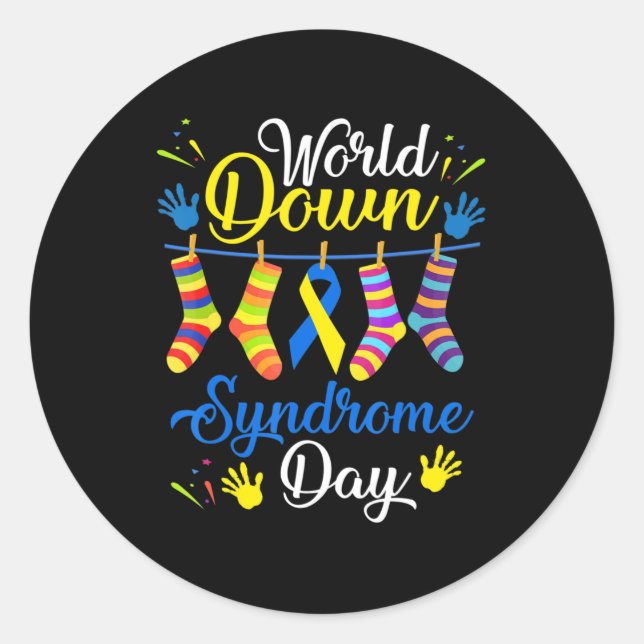 World Down Syndrome Day Awareness Socks  21 March  Classic Round Sticker (Front)