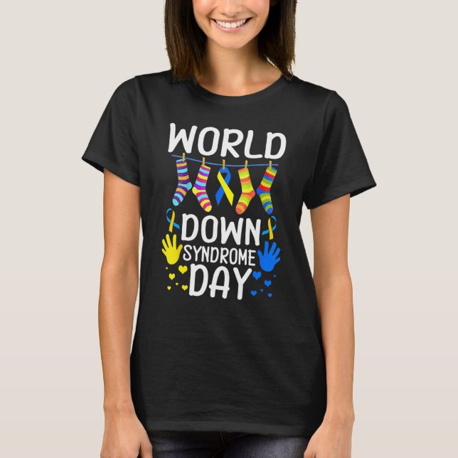World Down Syndrome Day Awareness Socks Down Right T-Shirt (Front)
