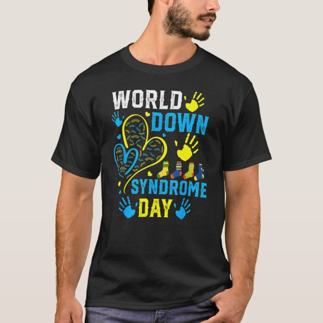 World Down Syndrome Day Awareness Socks Down Right T-Shirt (Front)