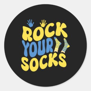 World Down Syndrome Day Rock Your Socks Groovy Classic Round Sticker