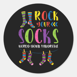 World Down Syndrome Rock Your Socks Awareness Men Classic Round Sticker