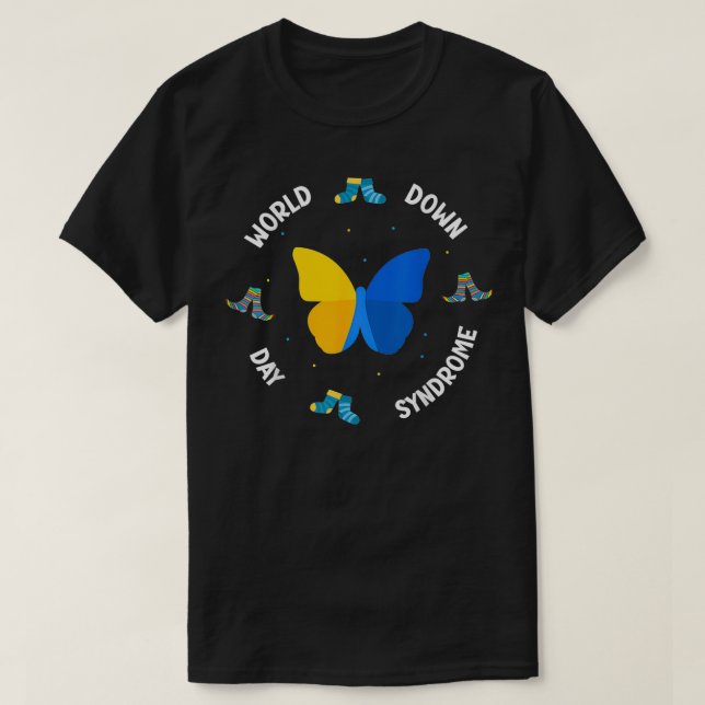World Down Syndrome socks butterfly in the sky  T-Shirt (Design Front)