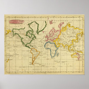 World engraved map poster