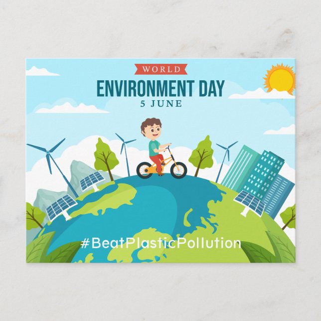 World Environment Day 5 June Custom Text Globe Postcard (Front)
