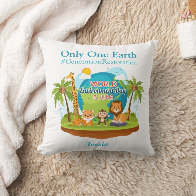 World Environment Day Custom Text Jungle Animals Cushion (Blanket)