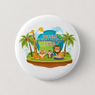 World Environment Day Lion Monkey Jungle Animals 6 Cm Round Badge