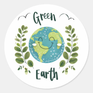 World Environment - Smiling Earth with Green Earth Classic Round Sticker
