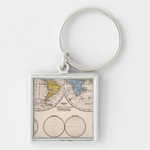 World Equatorial Projection and Polar Projection Key Ring