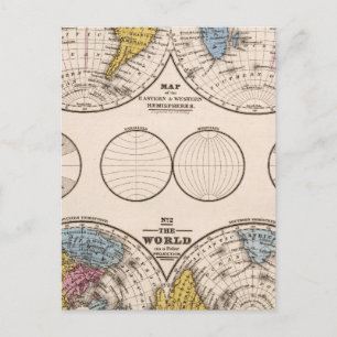 World Equatorial Projection and Polar Projection Postcard
