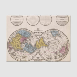 World Equatorial Projection and Polar Projection Tissue Paper