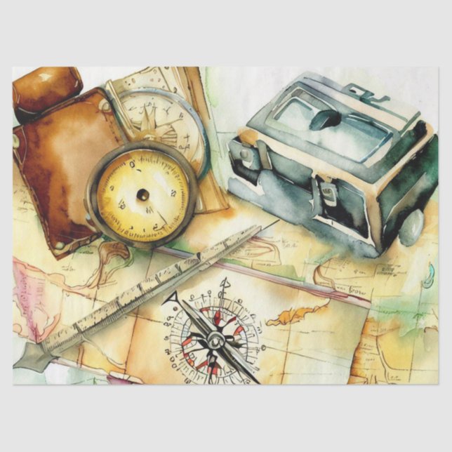 "World Expedition Chic: Maps & Travel" Tissue Paper (Front)