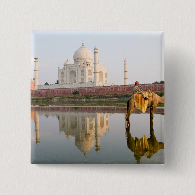 World famous Taj Mahal temple burial site at 15 Cm Square Badge (Front)