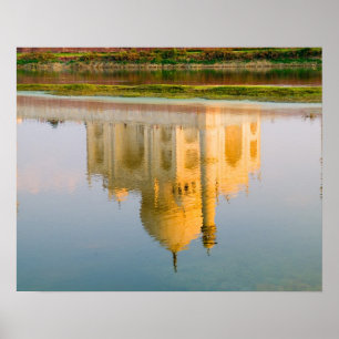 World famous Taj Mahal temple reflection at Poster