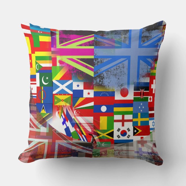 World Flag Distressed Glitch Abstract Collage  Cushion (Front)