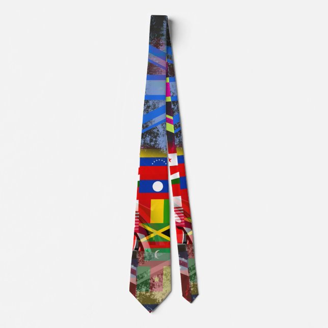 World Flag Distressed Glitch Abstract Collage  Tie (Front)