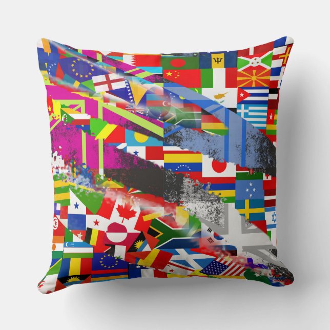 World Flag Global Glitch Abstract Collage  Cushion (Back)
