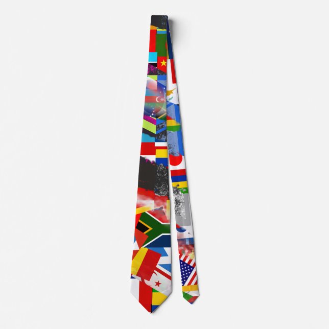 World Flag Global Glitch Abstract Collage  Tie (Front)