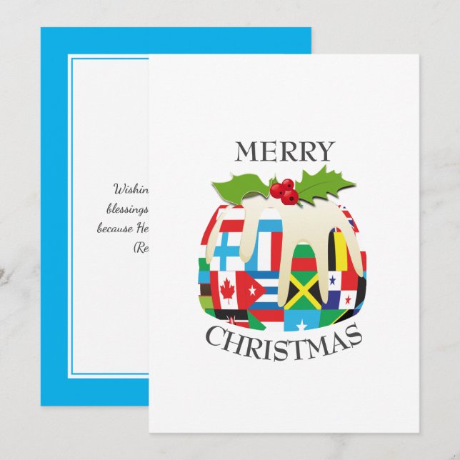WORLD FLAGS | Christmas Pudding | Festive Holiday Card (Front/Back)