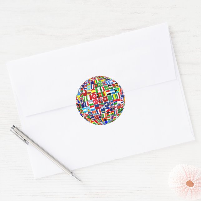 World Flags Globe, International, Classic Round Sticker (Envelope)
