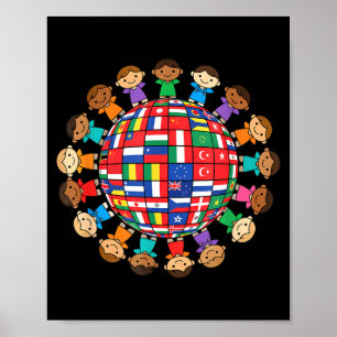 World flags globe kids international unity around poster
