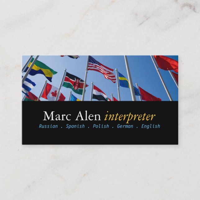 World Flags Interpreter Translator Business Card (Front)