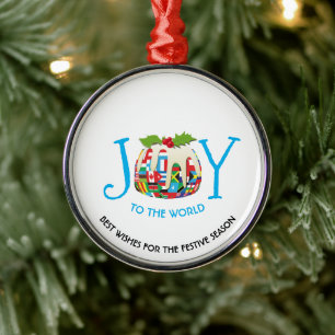 World Flags JOY TO THE WORLD Festive Pudding Metal Tree Decoration